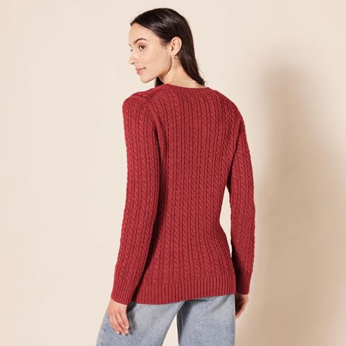 Image of Amazon Essentials Women's Regular Fit Soft Cotton Cable Knit Ribbed Crewneck Sweater (Available in Plus Size)