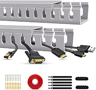 Cable Trunking Raceway Kit, Open Slot Wire Trunking for TV Cables, Cable Concealer Cable Tray 31.4 inch (2 x 15.7")Under Desk Organizer Cable Management Trunking (2Pack)