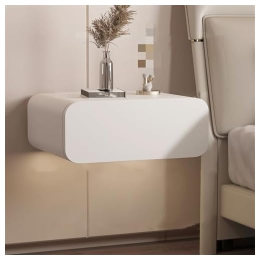ZNGEPHAP Floating Nightstand with Drawers Wall Mounted Bedside Table for Bedroom Solid Wood Construction Small Side Table with Microfiber Leather White Color 45 * 40 * 20cm