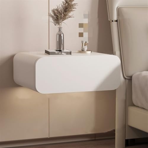 Mesita de noche flotante con cajones, mesita de noche montada en la pared en cuero blanco, construcción de madera maciza, mesa auxiliar pequeña para dormitorio, 11.8 pulgadas de longitud