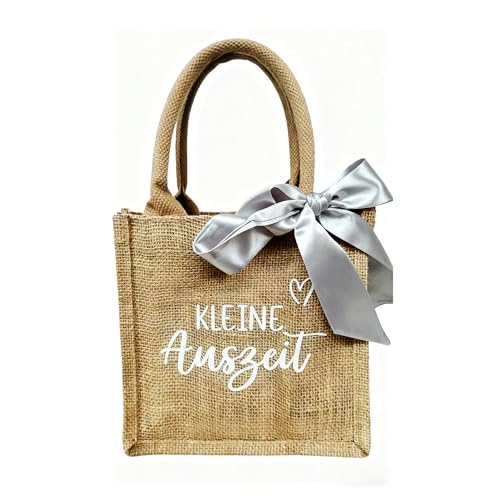 RunFar shop Jutetasche Kleine Auszeit Geschenktasche Jute Kleinigkeit Tasche Geschenkidee Kleine Auszeit Jute-Geschenktasche, Naturleinen Einkaufstasche
