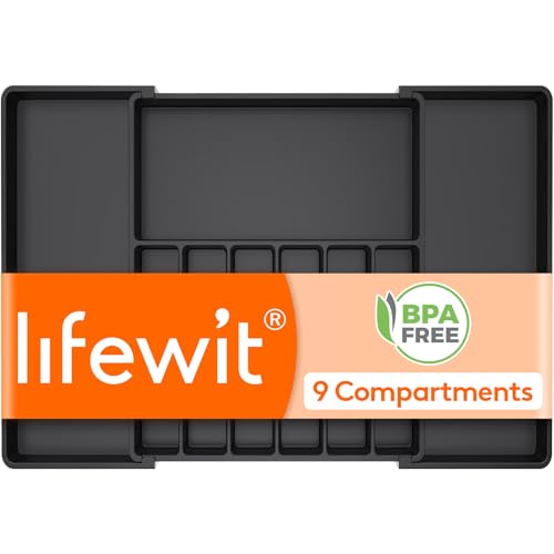 Lifewit Portaposate da Cassetto, Organizer Cucina Espandibile, Nero