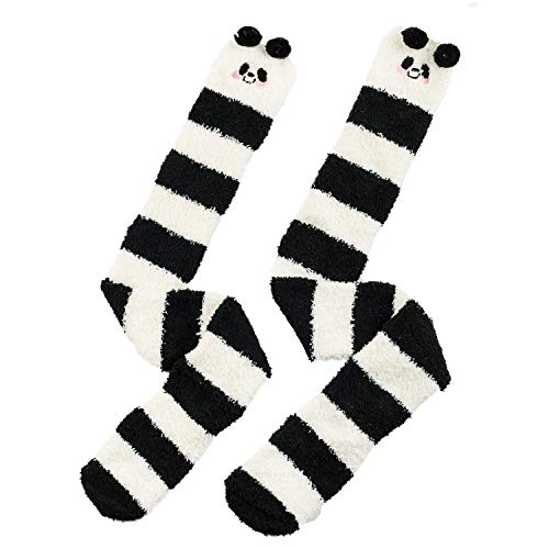 Image of Wander G Womens Over Knee High Fuzzy Socks Cute Cartoon Thigh High Stockings Warm Stripe Leg Warmers