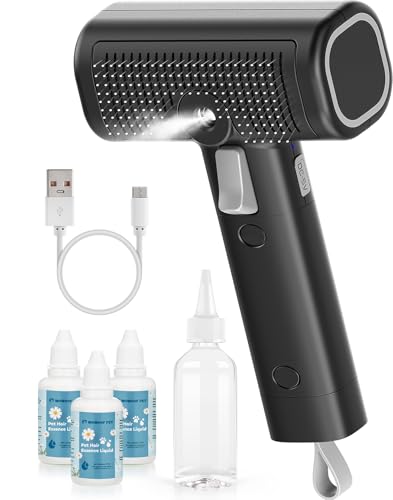 WOWOOF PET Pet Steam Brush for Dog & Cat with 3 Waterless Shampoo, Bath Shower Comb for Shedding & Grooming & Massaging Water Spray Brush for Long & Short Haired Pets Spritz Defur Comb