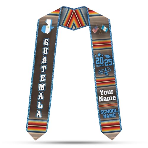 MonkeyVan Personalized Guatemalan Graduation Sash 2025,Custom Guatemala Flag Stole,Guatemala Graduation Stole Class of 2025 S188