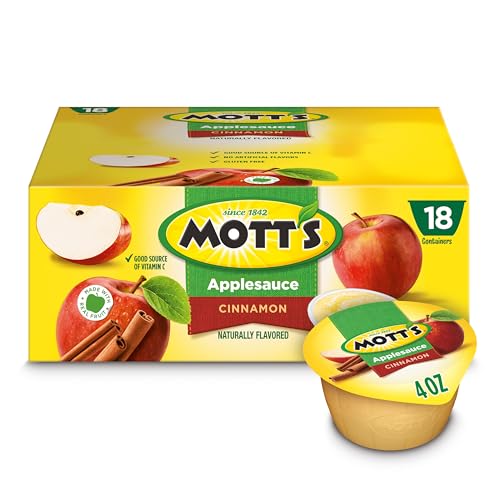 Mott's Cinnamon Applesauce, 4 Oz Cups, 18 Count, No Artificial Flavors, Good Source Of Vitamin C, Nutritious...