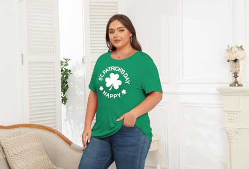 Image of ForHailey Women's Plus Size St Patricks Day T-Shirt Women Lucky Clover Graphic Irish Tee Casual Short Sleeve Graphic Tees