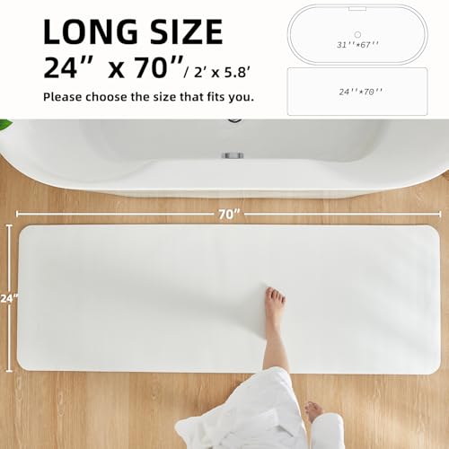 White Bath Mat, Bathroom Rugs Non Slip Washable Thin Absorbent Quick Dry Bath Mat Fits Under Door Bathroom Floor Mat Perfect for Bath, Shower, or Sink 24"x70" White