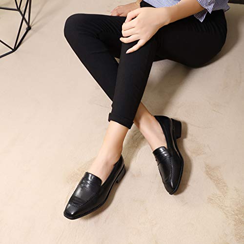 Image of Mona flying Womens Leather Square Toe Penny Loafer Slip on Flat Office Shoe