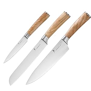 Natura Series 3 PCS Chef Knife Set with Gift Box, Ultra Sharp Kitchen Knives with Natural Wooden Handles
