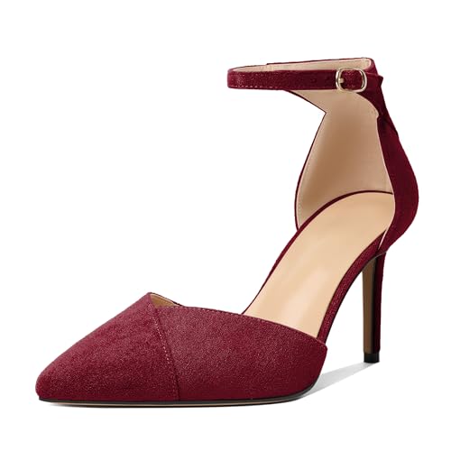 Mettesally Women's Stiletto High Heels Ankle Strap Closed Pointed Toe D'Orsay Pumps Dress Shoes for Wedding Party Work