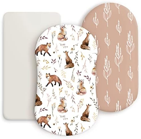 GRSSDER Stretchy Ultra Soft Fitted Bassinet Sheet Set 3 Pack, Universal Fit for Bassinets Baby Cradle Moses Basket Oval Rectangle Mattress, Pretty Fox for Baby Girls