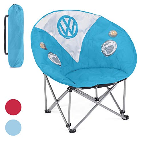 Board Masters Moon Chair Plegable Exterior de Volkswagen VW, Silla de Camping Acolchada y Plegable con Volkswagen T1 Combi, Rojo/Azul