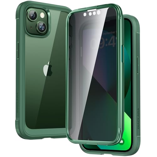 Diaclara Designed for iPhone 13 Case Full Body Rugged with Built-in Touch Sensitive Anti-Scratch Privacy Screen Protector Soft TPU Bumper Case for iPhone 13 6.1 (Green)