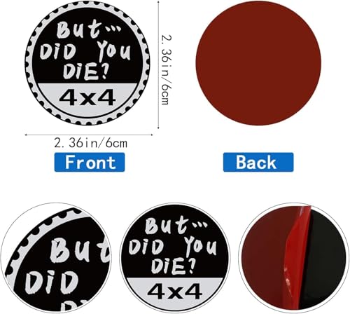 Image of 3Pcs But Did You Die Badge Rated Car Emblem, 4 x 4 Metal Automotive Badge 3D Metal Car Badges Round Emblem Decals Car Badge Decals Stickers Compatible with Jeep Wrangler Vehicles Trucks SUV Decals