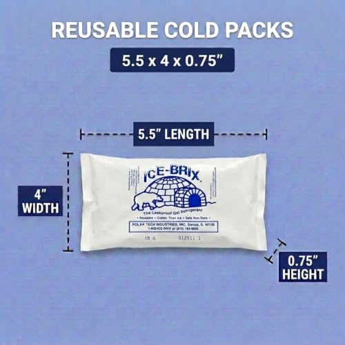 Image of ICE-BRIX Reusable Gel Ice Packs for Shipping, 5.5 x 4 x 0.75 in, 6 oz White (48 Pack) - Small Cold Packs for GLP-1 Medication Shipping, Lunch Bags, Small Mailers & Perishables