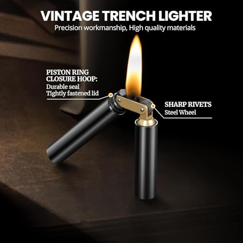 Image of Smoke King Vintage Trench Lighter Refillable Soft Flame Copper Lighter, Nunchaku Style, Leak-Proof EDC Pocket Lighter, for Men (Fuel Not Included)