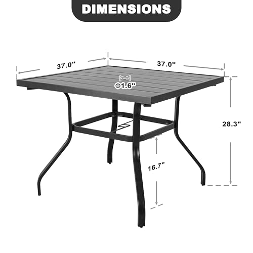 Image of NUU GARDEN 37 inch Outdoor Patio Table, 4 Person Steel Slat Square Dining Table with 1.57 inch Umbrella Hole, Slatted Top and Powder Coated Iron Frame for Patio, Garden and Balcony, Black