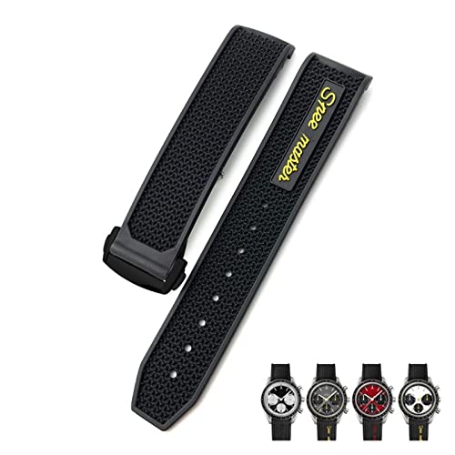 Bracelet montre caoutchouc 20mm noir jaune compatible Omega Seamaster 300 AT150