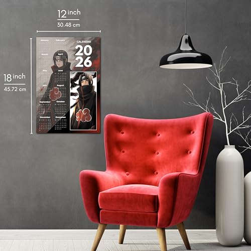 Image of 2026 Anime Calendar - Itachi Uchiha from Naruto | 12 inch x 18 inch size | Wall Decoration Aesthetic Calendars