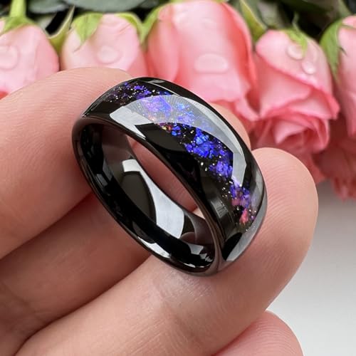 8mm Silver/Black/Gunmetal Tungsten Rings for Men Women Orion Nebula Opal Galaxy Fragment Inlay Fashion Jewelry Engagement Wedding Promise Band Polished Shiny Comfort Fit2