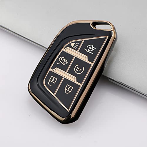 Image of Tpu Compatible with Cadillac key fob cover for 2020 2025 lyriq Escalade ESV and Escalade accessories keychain (black)