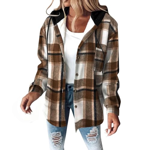 Chanpning Veste a Carreaux Femme Chaud Doublure Polaire Sweat à Capuche Manches Longues Hoodie avec Boutons Automne Hiver Classique Chemise Carreaux Manteau