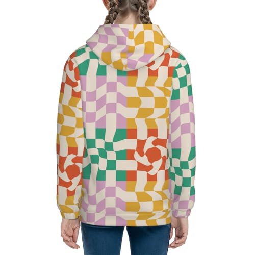Wavy Checkerboard 1 Kids Pullover Hoodies Boys Sweatshirts Girls Athletic Clothes with Pocket4