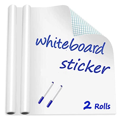Whiteboard Paper Sticker Roll 44 x 200cm (17.3 X 78.7) DIY Self-Adhesive Dry Erase Paper Film Chalkboard Wallpaper for Home Office School Memo 2 Rolls