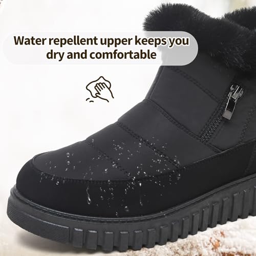 kufeiti Women's Waterproof Fall Winter Snow Boots Platform Fur Lined Ankle Boots for Women with Side Zipper Non Slip Outdoor Work Boots4