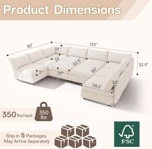Image of 125 inch 10 Seat Modular Sectional Sleeper Sofa, Chenille Modern Modular Sofa Bed Hidden Storage, Convertible L&U Shaped Sleeper Couch with Ottoman, Couches for Living Room, Beige