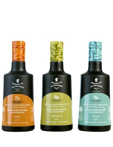 Molino de la Calzada | Pack 3 Aceite de Oliva Virgen Extra Variedades Lucio, Picual y Arbequina - 3 Botellas de 500 ml