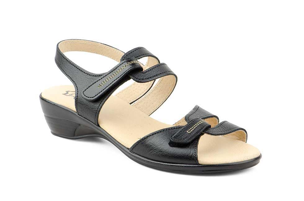 Sandali Donna in Pelle con Zeppa Bassa, Doppia Chiusura a Strappo e Plantare Comfort, Sandali Estivi Regolabili con Suola in Gomma per Passeggiate, Tempo Libero e Uso Quotidiano
