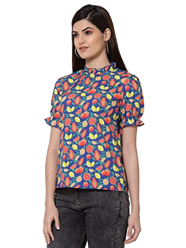 Image of Style Quotient Blue Geometric Print Crepe Top