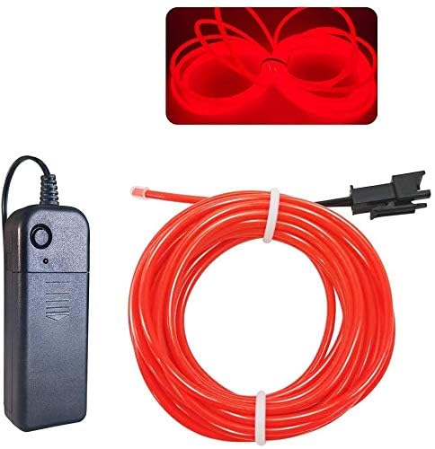 Image of MaxLax EL Wire Red, 2M Portable Battery Pack Neon Light Strip 360 Cuttable Glowing Rope Lights for Parties, Halloween, DIY Decoration