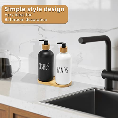 FEILANDUO Glass Soap Dispenser Set, Kitchen and Bathroom Dispenser with Bamboo Pump and Soap Tray, Farmhouse Home Decor (Black + White) - Image 4