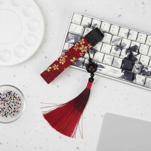 KESOTO Sangle Tissu Clavier Lanière Ornement Clavier Breloque Décorative Pompon Élégant Tissu Brunis et Finition Dorée avec Attache Latérale Sûre Convient à, Noir, Blanc Vague Acc – vue 7