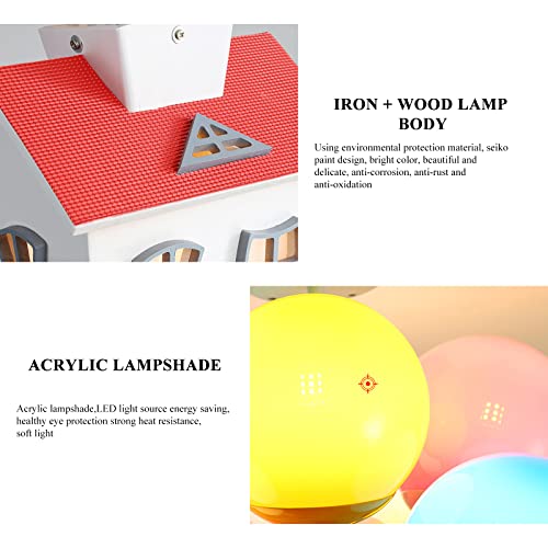 PSXPSXO Kids House Shape Ceiling Light Colorful Balloon Wood Chandelier Cartoon House Shape with Acrylic lampshade Sputnik Ceiling Light for Girls Boys Kid's Bedroom (D16.5*H22.8IN (6 Light)) by PSXPSXO - Used condition - Image 6
