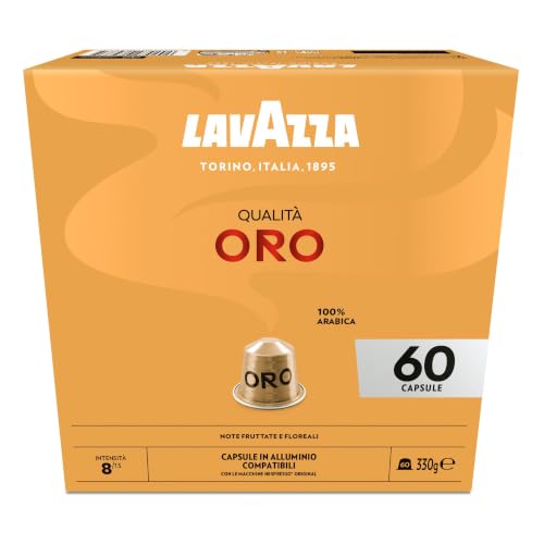 Lavazza, Qualità Oro, 60 Cápsulas Café Compatibles Nespresso | Notas Afrutadas y Florales, 100% Arábica, Intensidad 8/13, Tostado Ligero