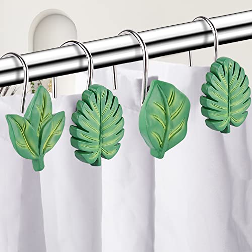 Evooka 12Pcs Leaves Shower Curtain Hooks, Green Plant Leaf Metal Rustproof Cute Shower Curtain Rings Bathroom Decoration For Home Bathroom Bedroom Living Room #TOP3