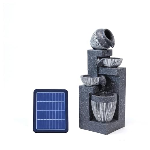 Warmiehomy Solar Powered Garden Water Feature Cascading Bowl Shaped Solar Water Feature Outdoor Garden Water Features Fountain with Lights Decorative Solar Pond Waterfall Ornaments for Pond Decor