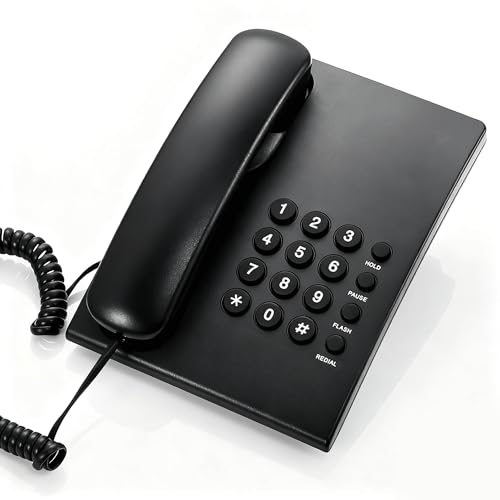 Uvital Landline Telephone for Home, Corded Phone for Landline, Telephone Landline Phones, One Key Redial, Flash, Mute, Pause, Easy to Operate, Desktop Phone for Home or Office, Black