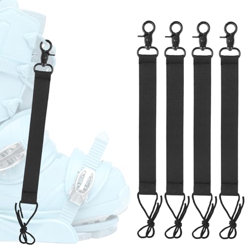 Fukaisu 4pcs Snowboard Short Leash with Key Ring, 25cm/9.84in Polyester Ski Leash Safety Harness Snowboard Binding Straps for Men Women