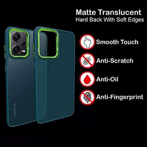 Image of A rtistque Frosted Translucent Back Cover Case for Mi Redmi Note 12 Pro Plus 5G | Electroplated Chrome Ring | Raised Camera Edges for Protection | Smooth Sides TPU - Green
