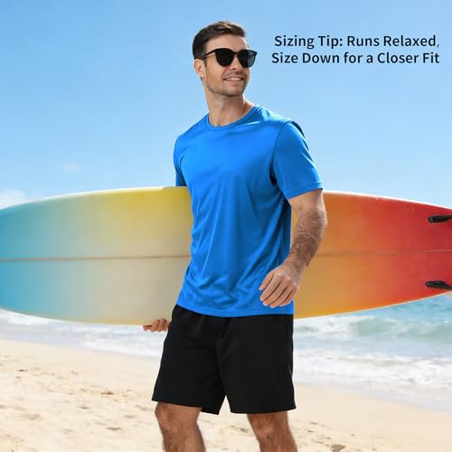 Image of 3 Pack Mens Swim Shirt Workout Shirts UPF 50+ Short Sleeve Rash Guard Fast Dry Sun Protection Lightweight Water Shirt