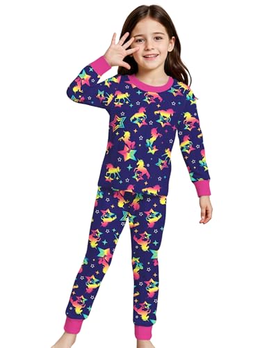 LQSZ Girls Long Sleeve Active Sweatshirt and Sweatpants 2 Piece Unicorn Playwear Set Outfit for Kids 6-7 Years2