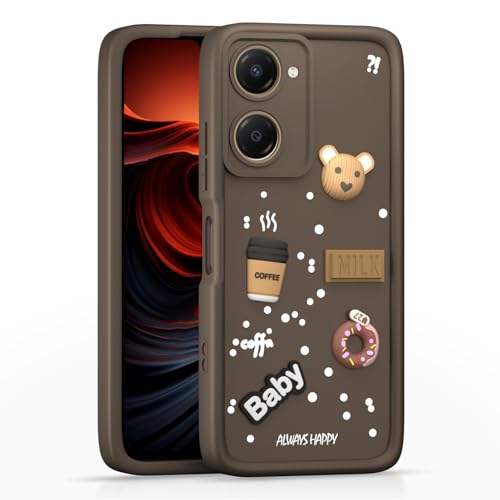 Image of Pikkme Bumper Case for iQOO Z9 Lite 5G / Vivo T3 Lite 5G / Vivo Y18 / Y18e / Y03 | Cute Fun Cartoon 3D Bear Silicone Full Body Protection Back Cover (Brown)
