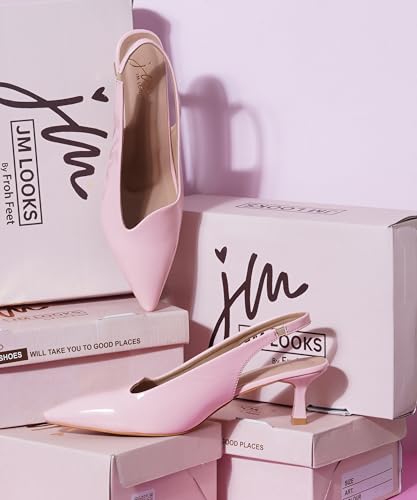 Image of JM LOOKS Sophisticated Pointed Toe Slingback Kitten Heels with Glossy Finish for Elegant Events and Work Wear