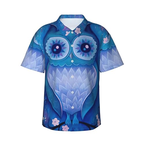Ensemble short et chemise hawaïenne homme bleu motif hibou vêtement de plage décontracté