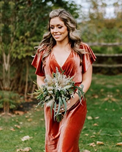 SYYS Ruffle Sleeves Bridesmaid Dresses Long Empire Waist Velvet Winter Wedding Guset Dress SYYS3684